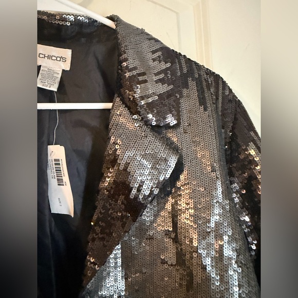 Chicos Jacket Womens 3 xL 16 Black Silver Sequin Blazer Evening Party Lined goth - Picture 8 of 13
